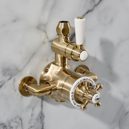 Hudson Reed Elizabeth - Retro Twin Aufputz-Thermostat für 1 Verbraucher - satiniertes Gold