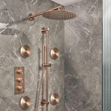 Unterputz-Thermostat für drei Verbraucher mit Umsteller inkl. Duschkopf, Körperdüsen & Brausestangenset | Farbe wählbar – Otto