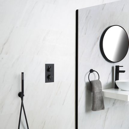 Unterputz Duschsystem mit Thermostat und Handbrauseset - Schwarz - Nox