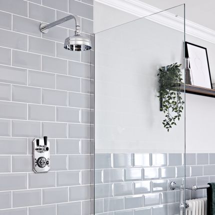 Retro Unterputz Duschsystem mit Thermostat und 155mm Wandmontage-Duschkopf, Chrom/Schwarz - Elizabeth