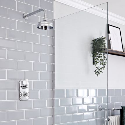 Retro Unterputz Duschsystem mit Thermostat und 155mm Wandmontage-Duschkopf, Chrom/Weiß - Elizabeth