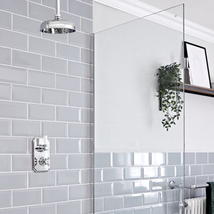 Retro Unterputz Duschsystem mit Thermostat und 155mm Deckenmontage-Duschkopf, Chrom/Weiß - Elizabeth