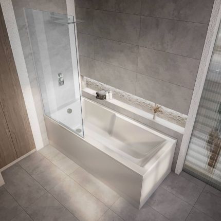 Rechteck-Badewanne mit Duschzone inkl. Badewannenaufsatz (Variante wählbar) 1700mm x 750mm, Seiten- & Endverkleidung wählbar – Sandford