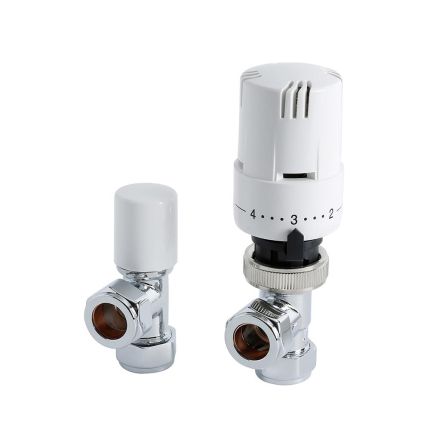 Winkelventilset mit Thermostat, Weiß, für 15mm Kupferrohr