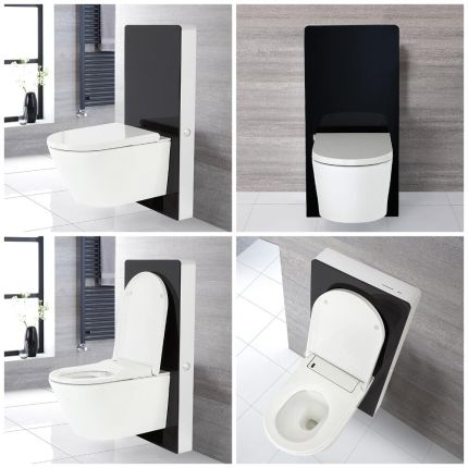 Hirayu Japanisches Wand-Dusch-WC inkl. Saru Sanitärmodul H 1000mm Schwarz mit Sensor-Spülung