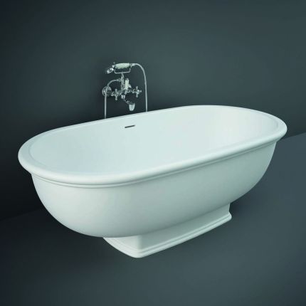 Traditionelle Freistehende Badewanne mit zwei Rückenschrägen, Matt Weiß, 1560mm x 810mm - RAK Washington x Hudson Reed