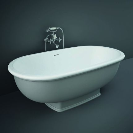 Traditionelle Freistehende Badewanne mit zwei Rückenschrägen, Matt Grau, 1560mm x 810mm - RAK Washington x Hudson Reed