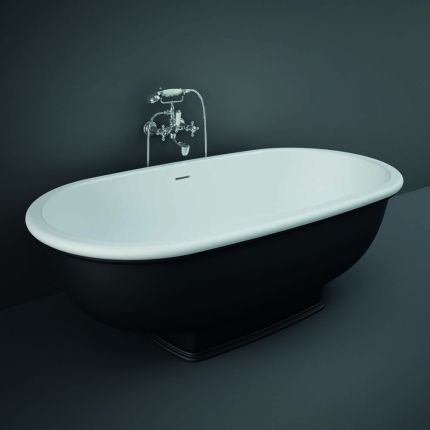 Traditionelle Freistehende Badewanne mit zwei Rückenschrägen, Matt Schwarz, 1560mm x 810mm - RAK Washington x Hudson Reed