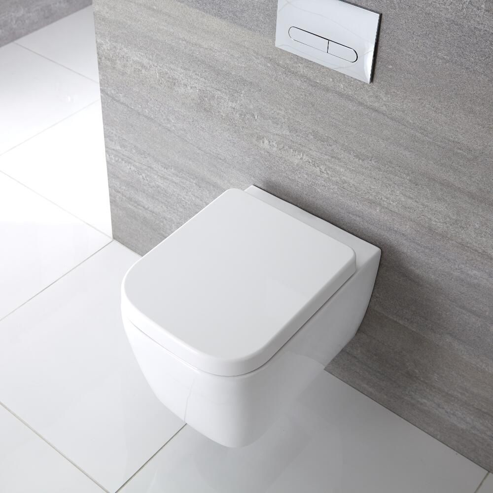 Quadratisches Hänge-WC Weiß inkl. Sitz mit Absenkautomatik - Milton