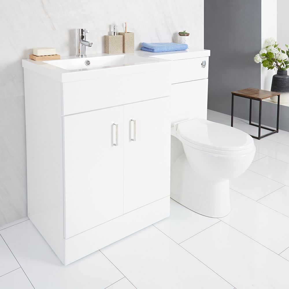 Badezimmerset Waschtisch mit Unterschrank & Stand WC Weiß - Geo