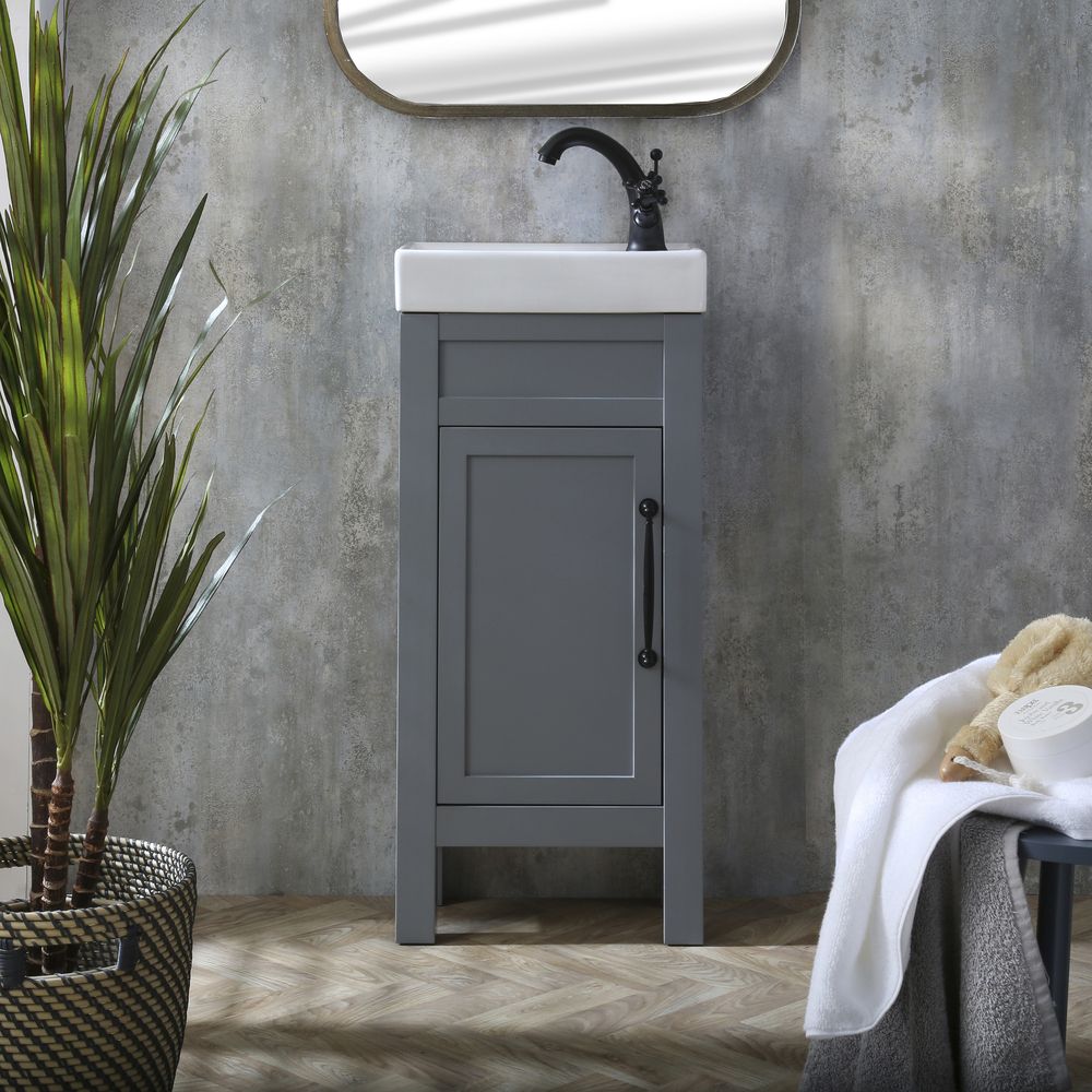 Traditioneller Waschtisch mit Unterschrank und Waschbecken, 400mm – Farbe und Design der Griffe wählbar – Hellgrau – Warwick