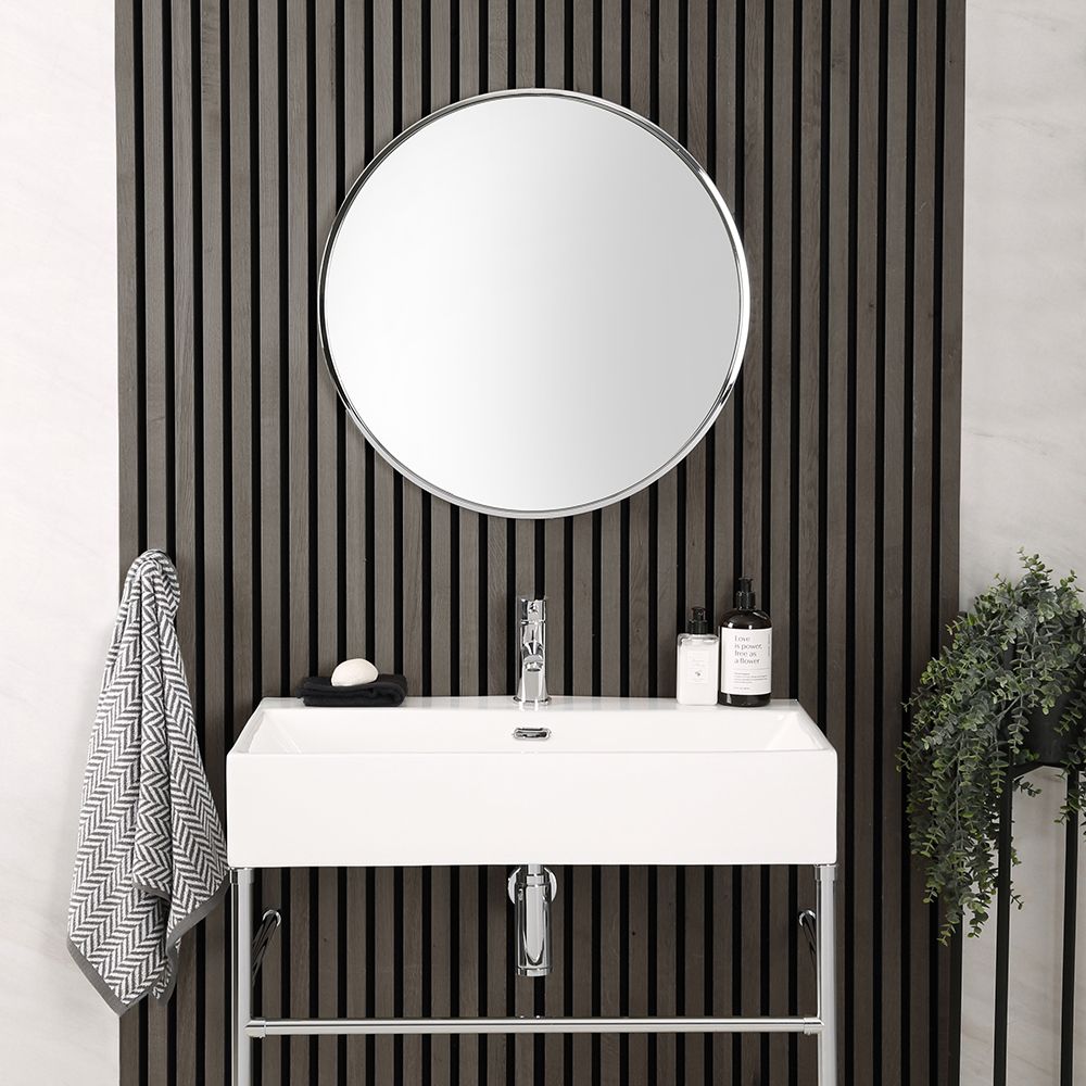 Runder Badspiegel mit Rahmen in Chrom, wandmontiert, 600mm