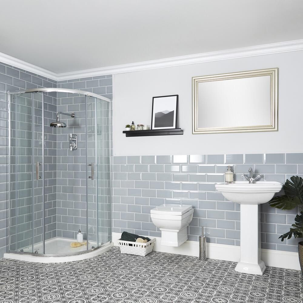 Badezimmerset Retro mit Viertelkreisduschkabine, Hängetoilette und Standwaschbecken - Chester