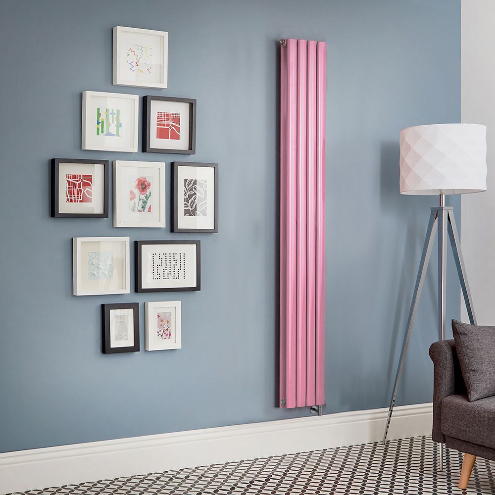Elektrischer Design Heizkörper, vertikal, B 236mm - Rosa (Camellia Pink) - Höhe, Thermostat und Kabelabdeckung wählbar - Revive