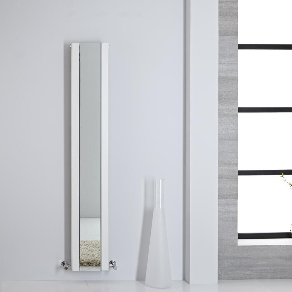 Design Heizkörper mit Spiegel Vertikal Weiß 1600mm x 265mm 789W - Sloane