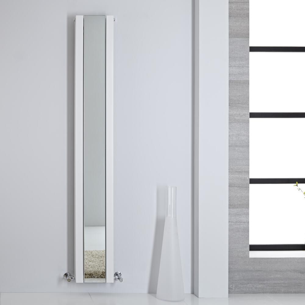 Design Heizkörper mit Spiegel Vertikal Weiß 1800mm x 265mm 901W - Sloane