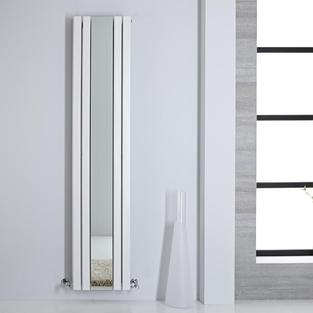 Design Heizkörper mit Spiegel Vertikal Weiß 1800mm x 385mm 1344W - Sloane