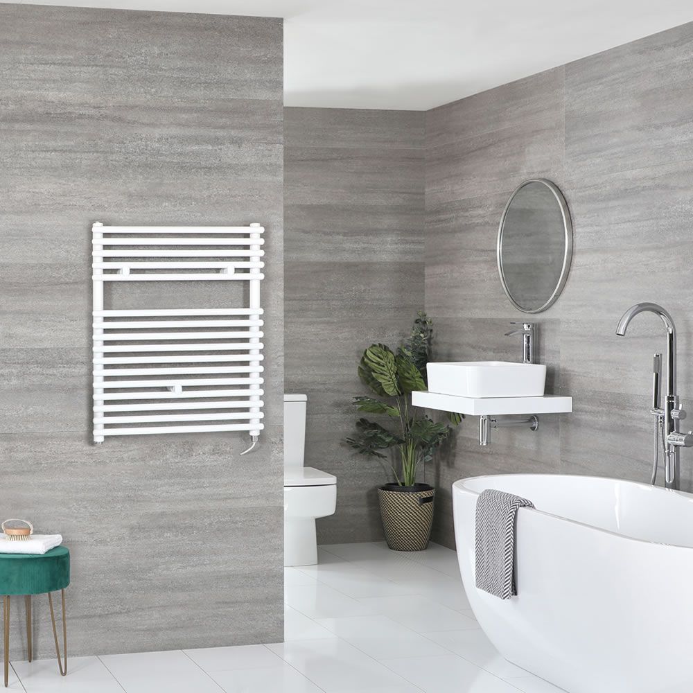 Elektrischer Badheizkörper Weiß 730mm x 450mm inkl. 400W Heizelement – Arno