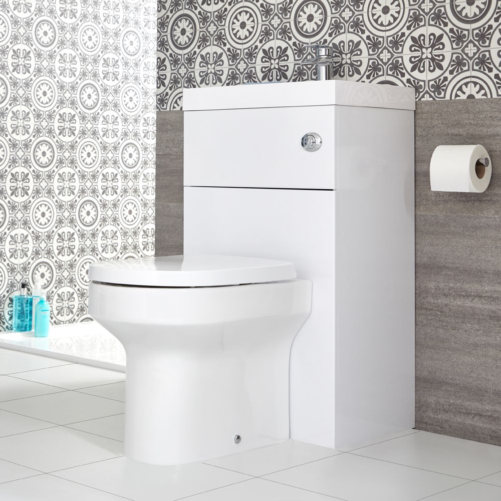2-in-1 Stand-WC mit Waschbecken und verkleidetem Spülkasten, 500mm x 890mm - Weiß - Cluo