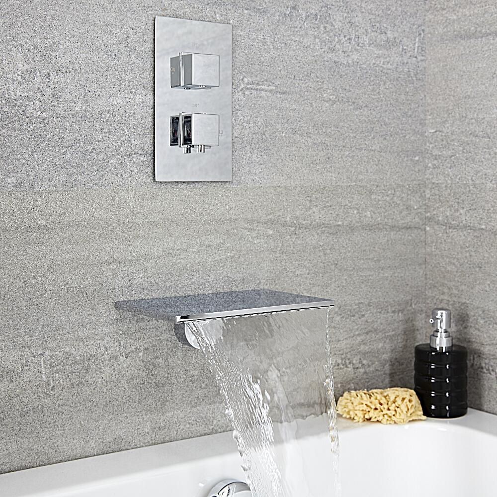 Unterputz-Badewannenarmatur mit Thermostat, Wandmontage – mit Wasserfall-Wanneneinlauf – Chrom - Blade