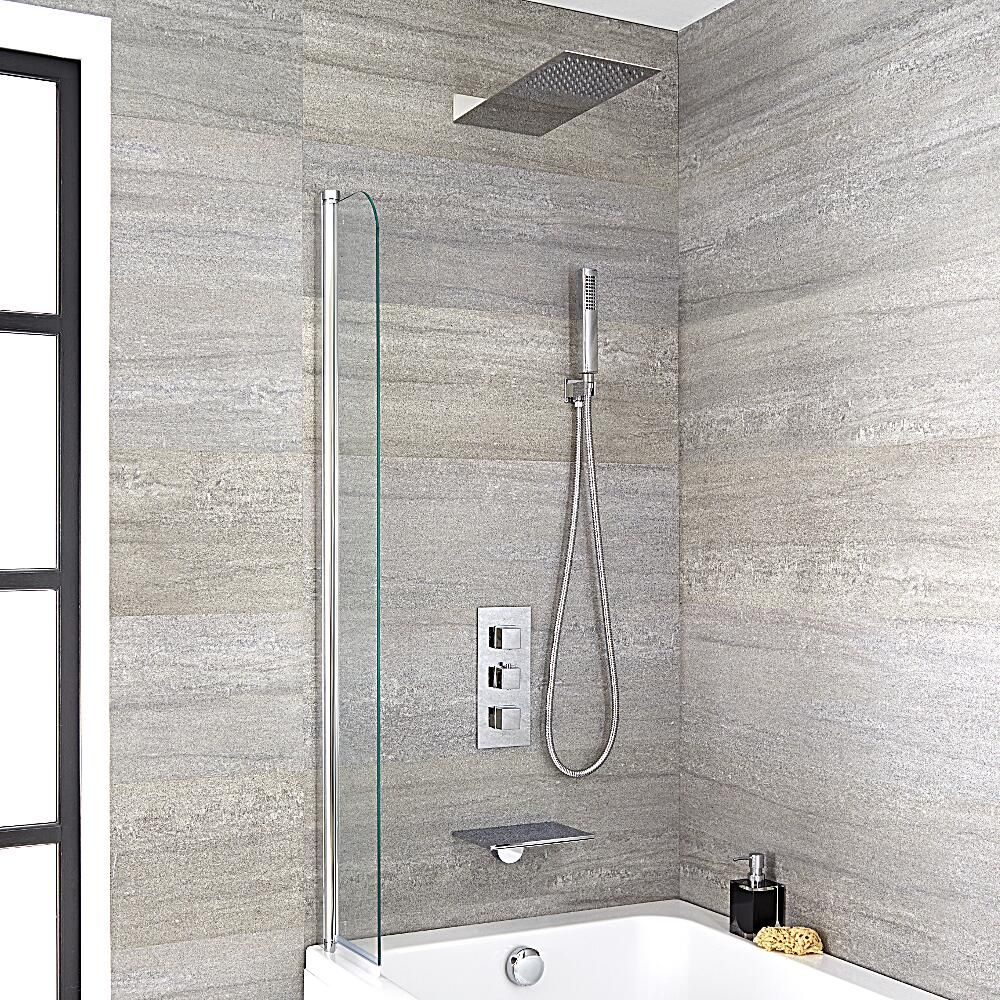 Duschsystem mit Thermostat und Umsteller – mit schmalem Duschkopf, Handbrauseset und Wanneneinlauf - Chrom – Kubix