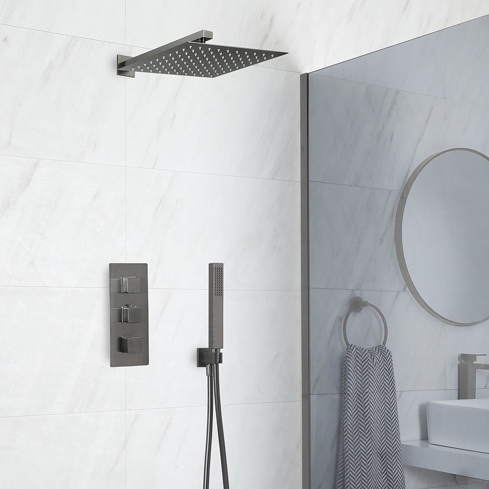 Duschsystem mit Unterputz-Thermostat - inkl. 300mm x 300mm Duschkopf und Handbrauseset - Metallgrau - Orno