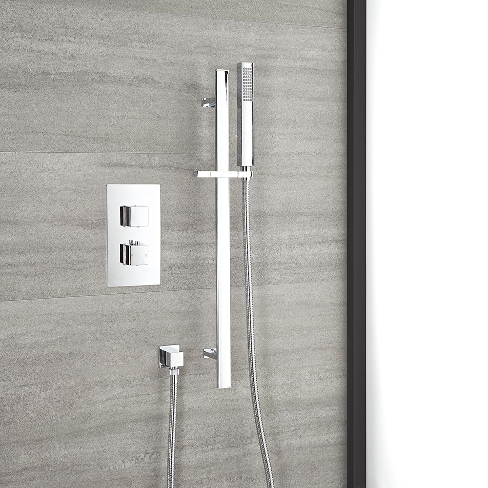 Unterputz-Duschsystem mit Thermostat – mit Brausestangenset – Chrom – Kubix