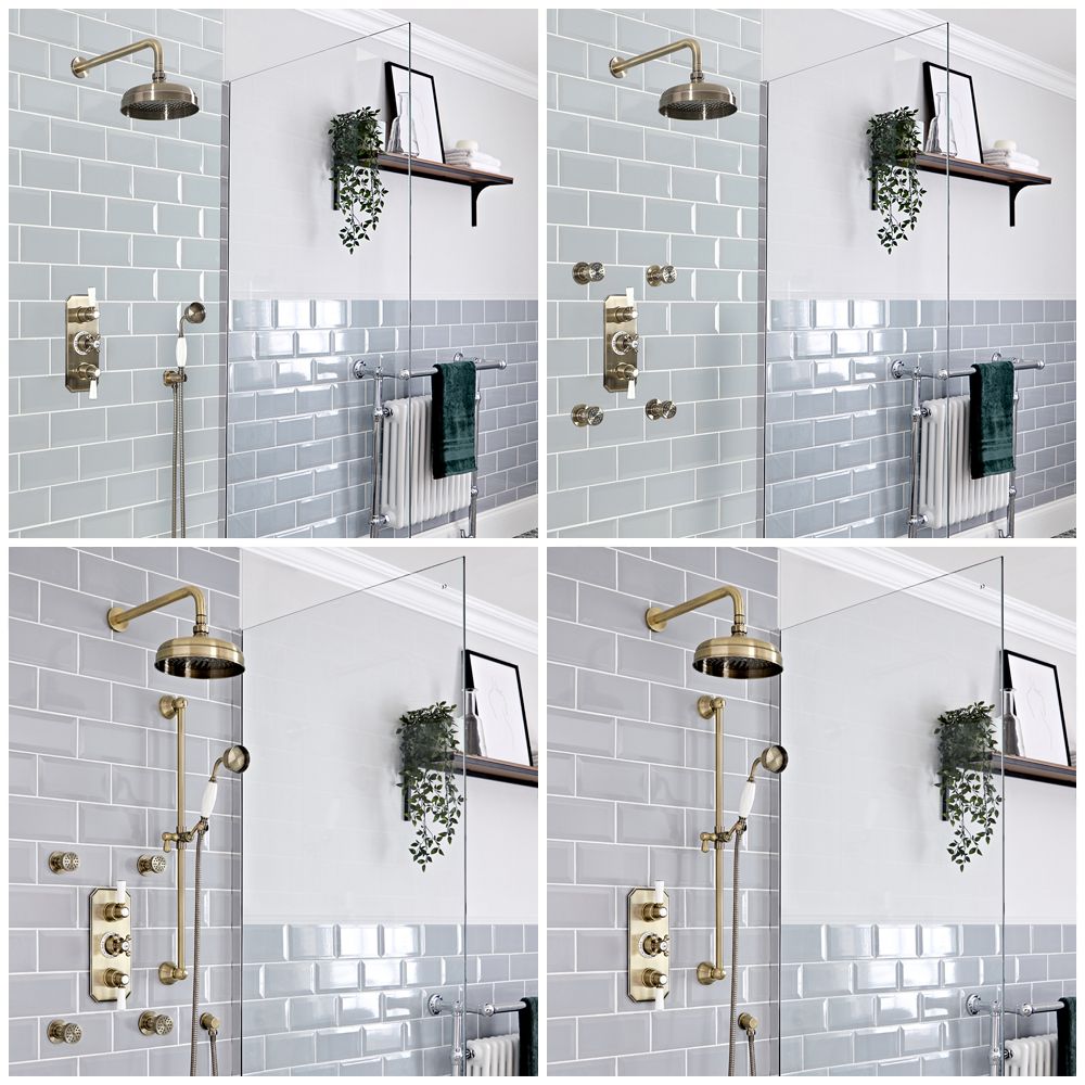 Duschsystem mit Unterputz-Thermostat – Funktionen wählbar – gebürstetes Gold – Elizabeth