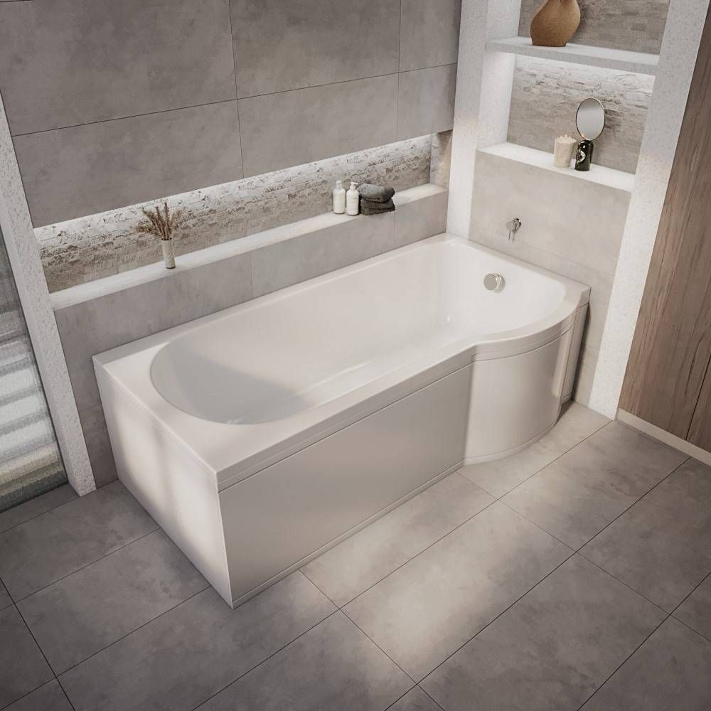 Dusch-Badewanne rechtsbündig P-Form 1675 x 850 Verkleidung, Ablauf und Duschaufsatz wählbar - Belstone