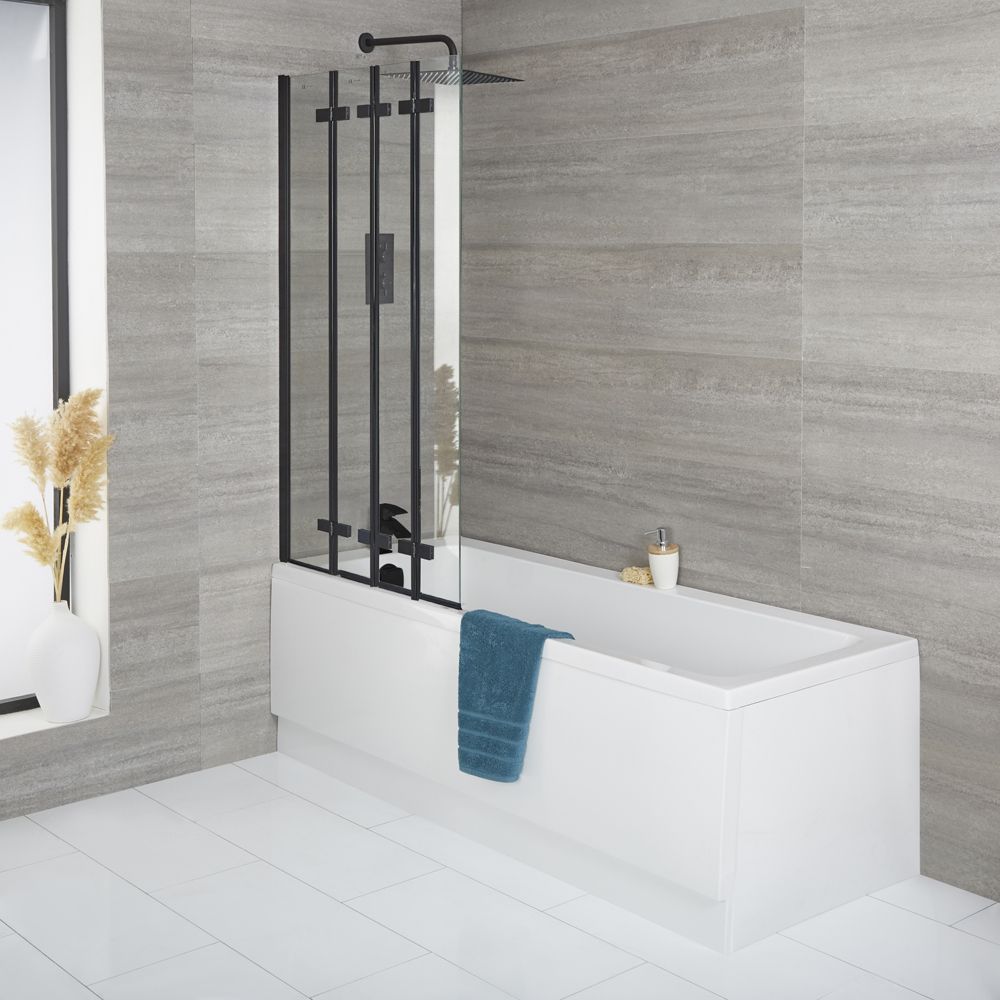 Standard-Badewanne - inkl. faltbarem Aufsatz (in Schwarz) - Größe wählbar, Schürze und Ablauf optional - Exton