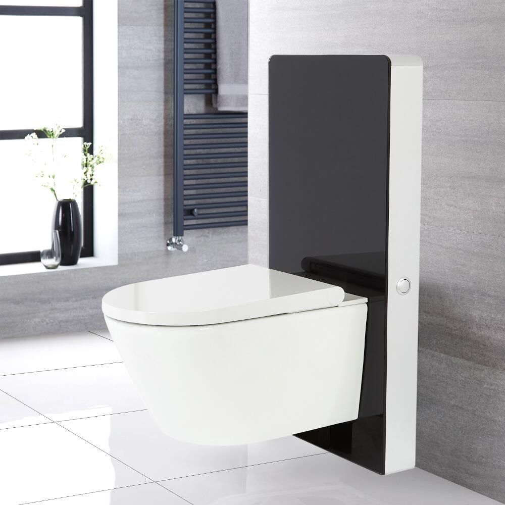 Hirayu Japanisches Wand-Dusch-WC inkl. Saru Sanitärmodul H 1000mm Schwarz mit Sensor-Spülung
