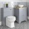 Badausstattung mit Einbau-Badewanne, Aufsatzwaschbecken mit 645mm Unterschrank und Toilette mit verkleidetem Spülkasten - Thornton