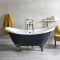 Freistehende Badewanne mit erhöhten Rückenschrägen, Steingrau, 1750mm x 730mm, Mittelablauf - Füße in gebürstetem Gold - Elton