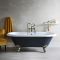 Freistehende Badewanne mit zwei Rückenschrägen, Steingrau, 1795mm x 785mm, Mittelablauf - Füße in gebürstetem Gold - Elton
