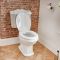 Weiße Stand Toilette mit aufgesetztem Spülkasten und Holzsitz - Oxford