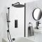 Dusch- und Badesystem mit Thermostat - mit 300mm rundem Wand-Duschkopf, Überlauf-Wanneneinlauf und Brausestangenset - Schwarz - Nox
