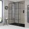 Walk-In Duschwand mit Gittermuster und Seitenpaneel, für Nische - inkl. Duschwanne mit Schiefer-Effekt (Finish wählbar) – wählbare Größen – Barq