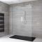 Walk-In Dusche, Chrom, freistehend – inkl. Duschwanne mit Schiefer-Effekt (Finish wählbar) – Größe wählbar – Portland