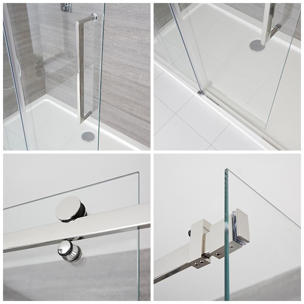Rahmenlose Duschschiebetür mit Duschwanne für Nische, Größe wählbar