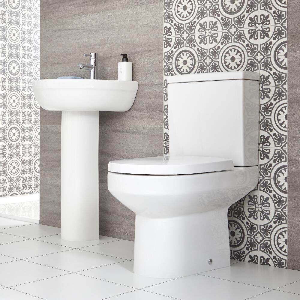 Säulenwaschtisch und WC mit aufgesetztem Spülkasten - Covelly
