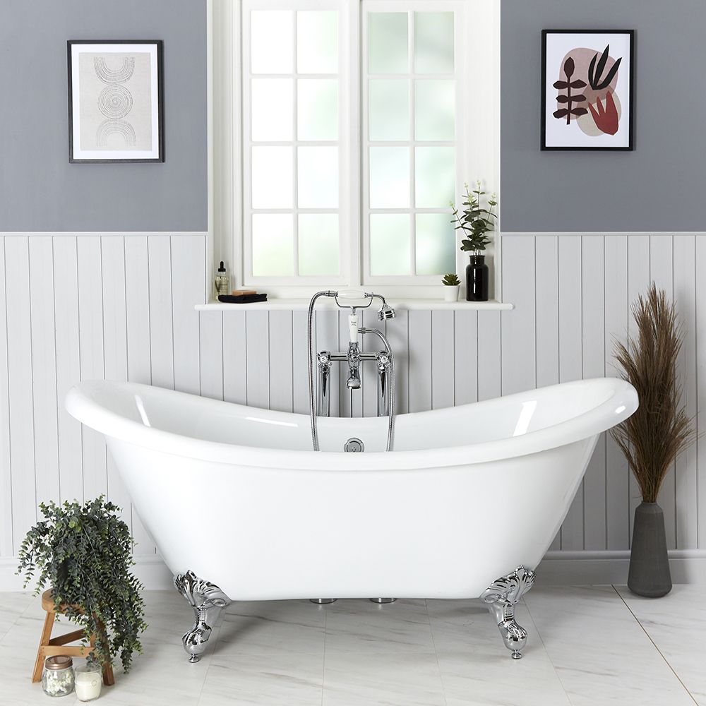 Freistehende Badewanne mit zwei erhöhten Rückenschrägen, 1750mm x 730mm | Weiß, Farbe der Füße wählbar – Oxford