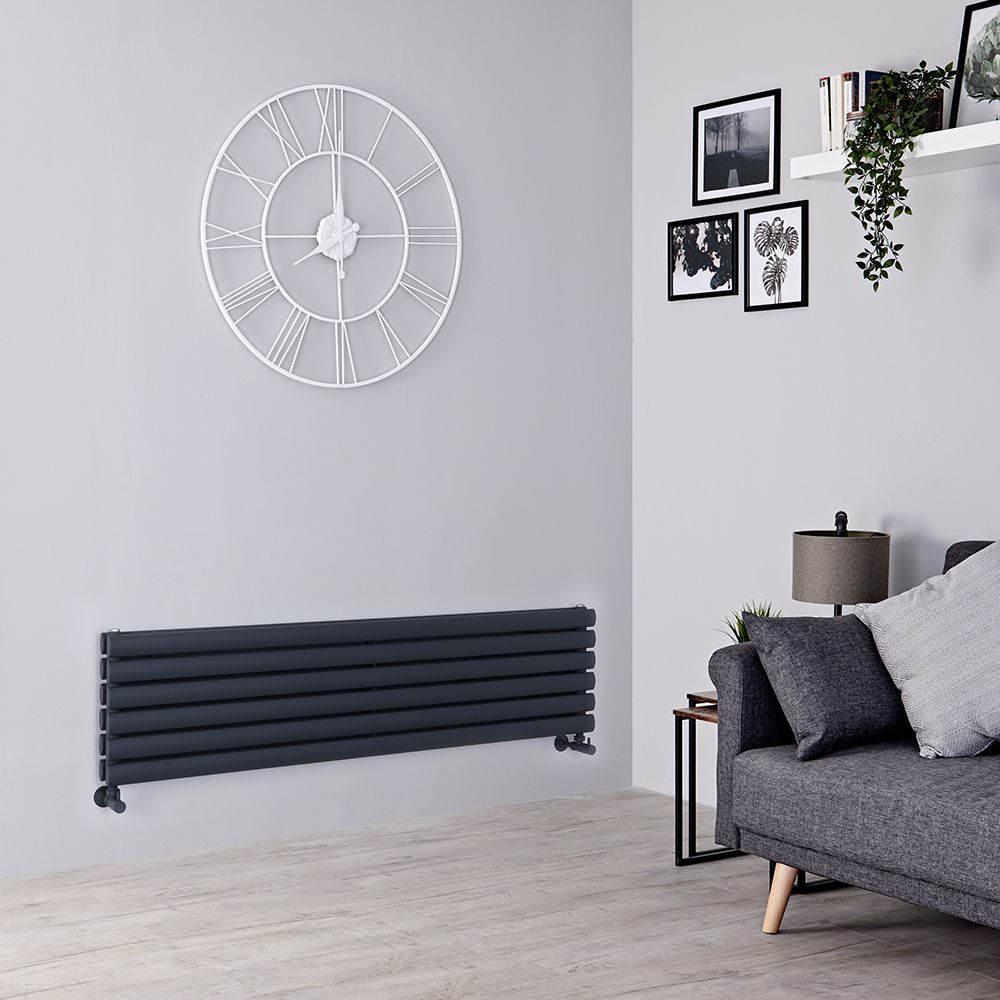 Design Heizköper (doppellagig), horizontal - 354mm x 1400mm, 1044W – Anthrazit - Revive