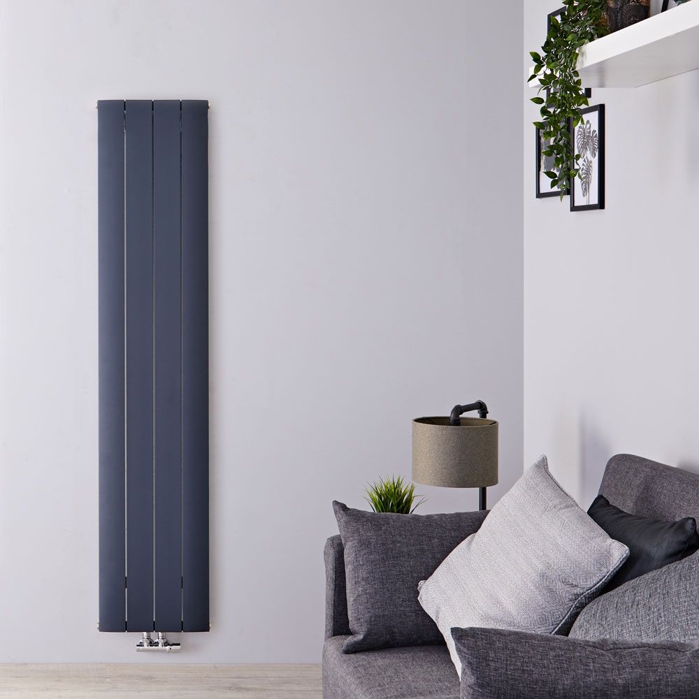 Design Heizkörper Vertikal Einlagig Mittelanschluss - Aluminium Anthrazit 1600mm x 375mm 982W - Aurora