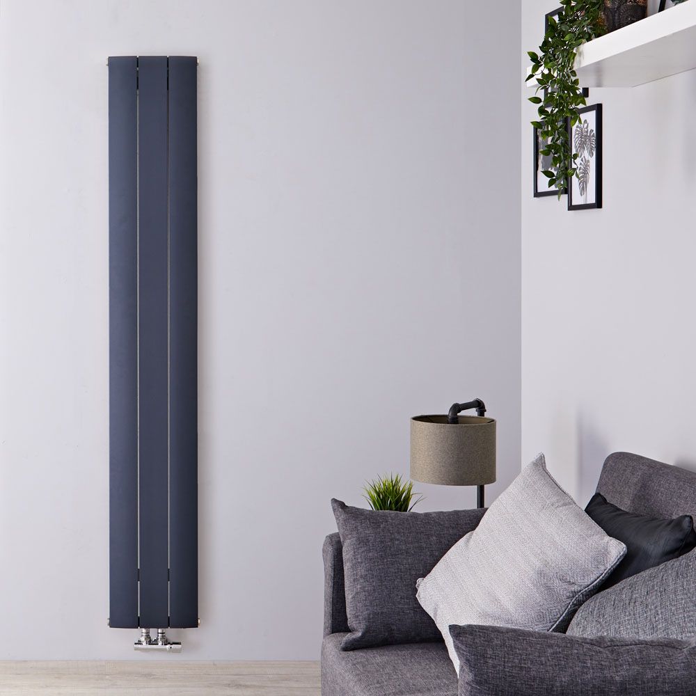 Design Heizkörper Vertikal Einlagig Mittelanschluss - Aluminium Anthrazit 1800mm x 280mm 805W - Aurora
