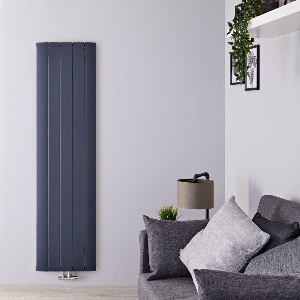 Design Heizkörper Vertikal Einlagig Mittelanschluss - Aluminium Anthrazit 1800mm x 470mm 1342W - Aurora