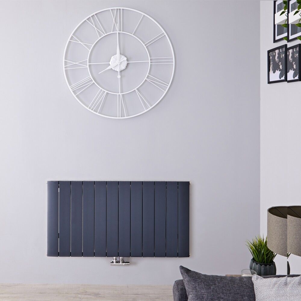 Design Heizkörper Horizontal Einlagig Mittelanschluss - Aluminium Anthrazit 600mm x 1135mm 1384W - Aurora