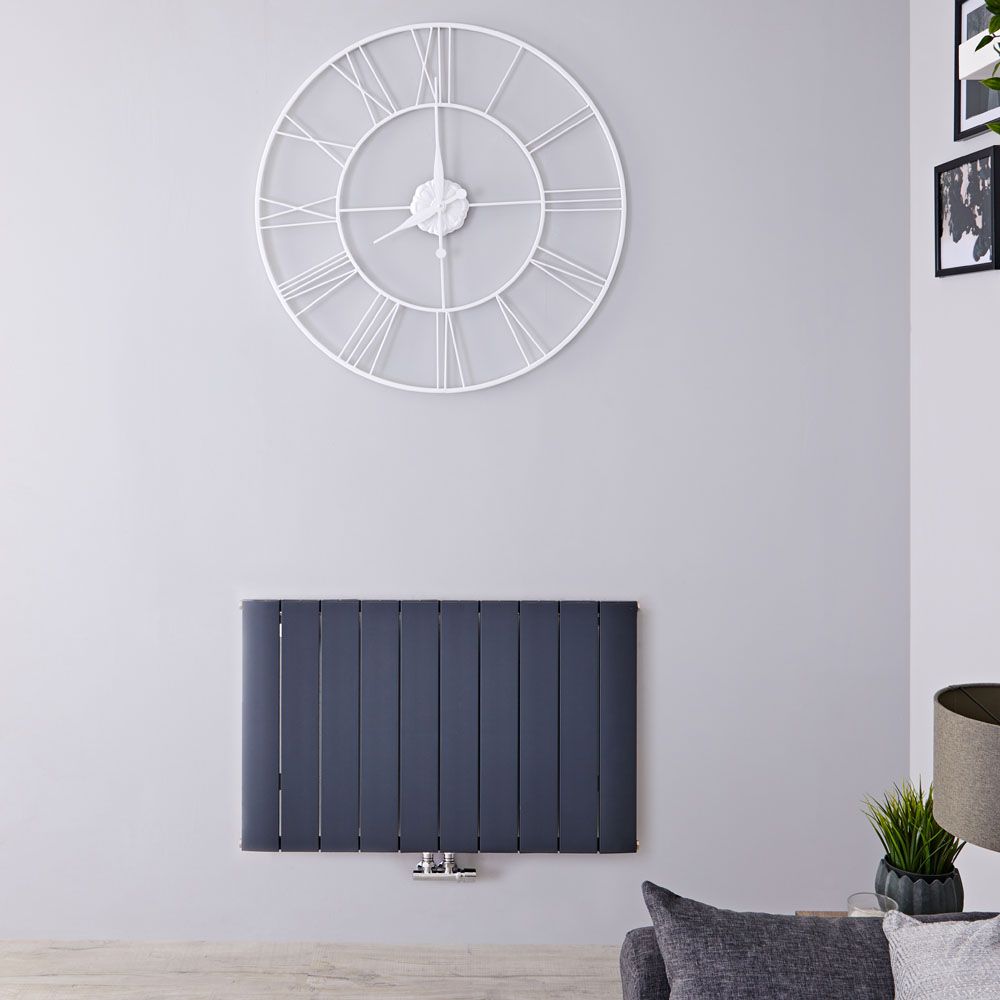 Design Heizkörper Horizontal Einlagig Mittelanschluss - Aluminium Anthrazit 600mm x 945mm 1153W - Aurora