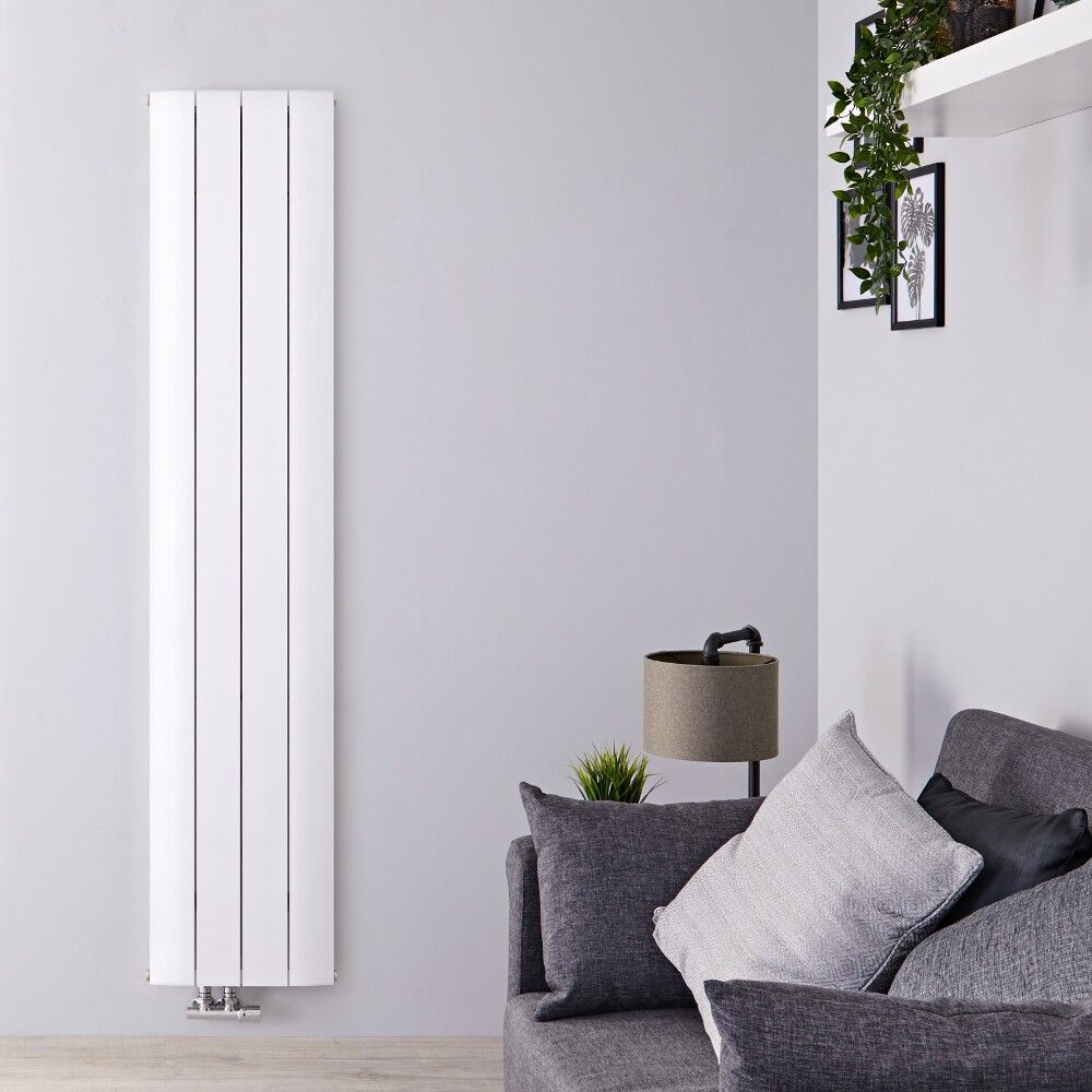 Design Heizkörper Vertikal Einlagig Mittelanschluss - Aluminium Matt-Weiß 1600mm x 375mm - Aurora
