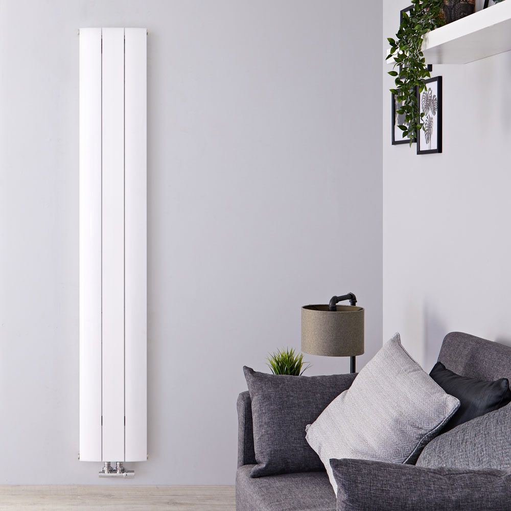 Design Heizkörper Vertikal Einlagig Mittelanschluss - Aluminium Matt-Weiß 1800mm x 280mm 805W - Aurora