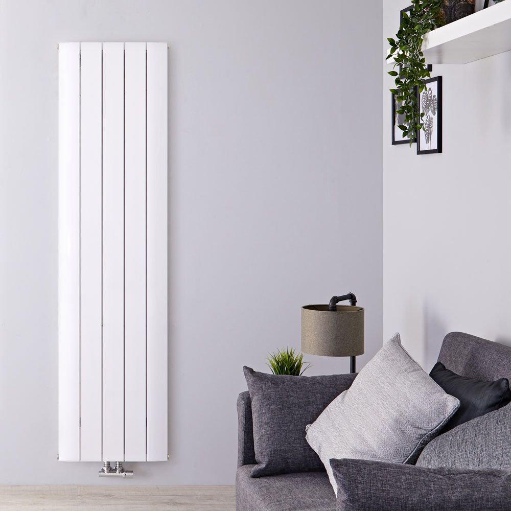 Design Heizkörper Vertikal Einlagig Mittelanschluss - Aluminium Matt-Weiß 1800mm x 470mm 1342W - Aurora